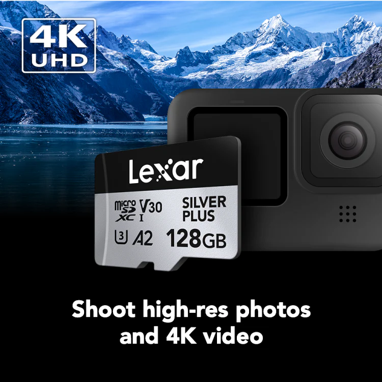 Lexar Professional Silver Plus 128GB microSDXC UHS-I V30 (205MB/s) - DJI Recommended Memory Card